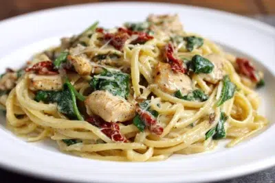 one pot tuscan chicken pasta recipe card