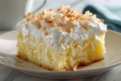 pineapple coconut poke cake recipe card