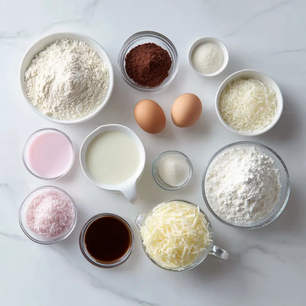pink coconut snowball cake bars ingredients