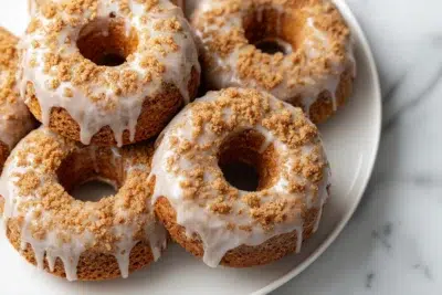 baked coffee cake donuts with vanilla glaze recipe card