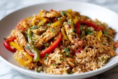 chicken fajita rice recipe card