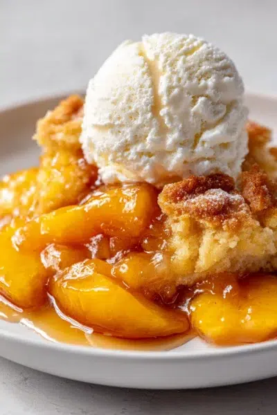 cinnamon peach cobbler recipe card
