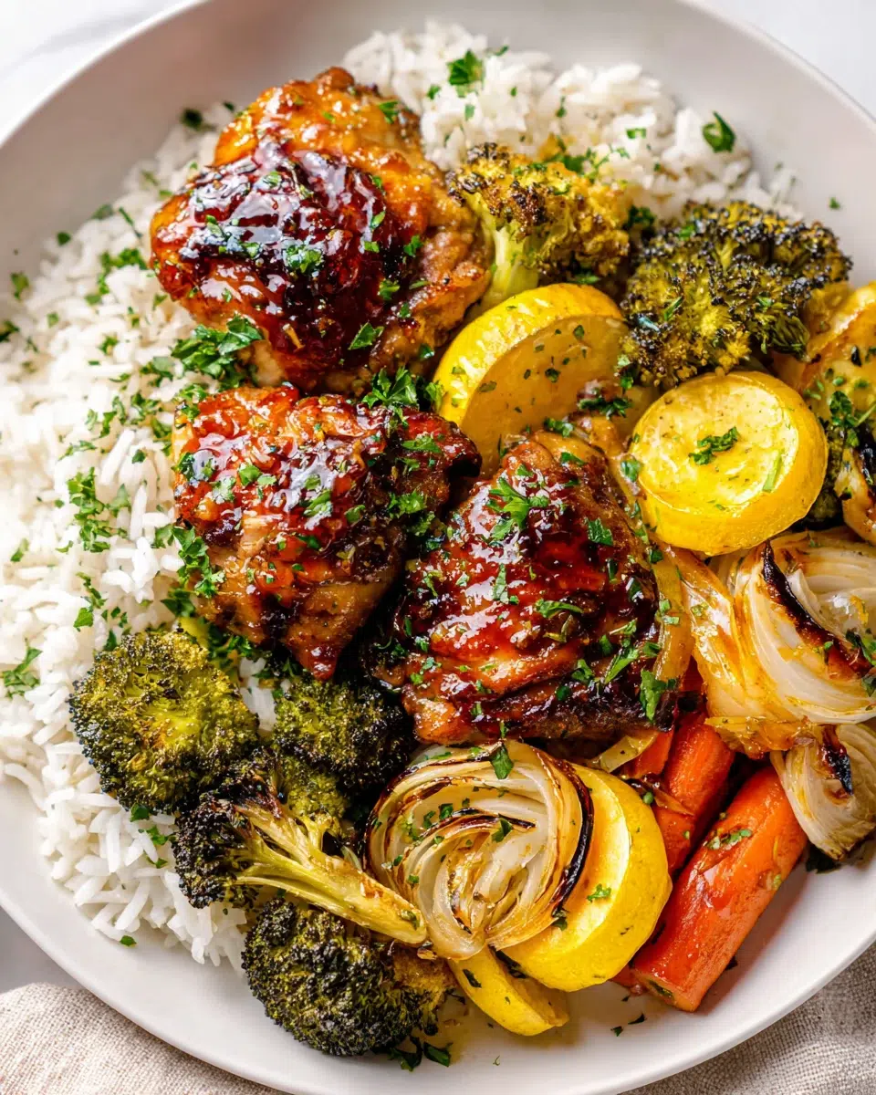 Honey Garlic Chicken Sheet Pan Meal with roasted veggies