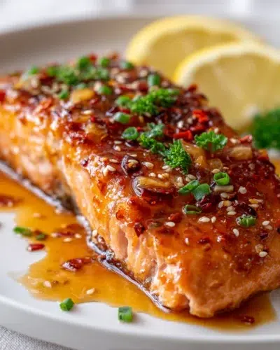 hot honey salmon recipe card