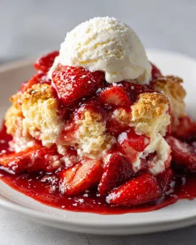 strawberry cream cheese cobbler recipe card