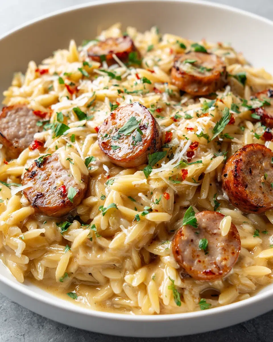 Creamy Chicken Sausage Orzo (One-Pan Skillet)