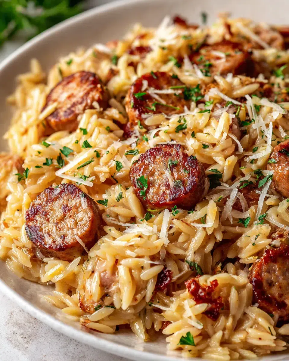creamy chicken sausage orzo pinterest 1