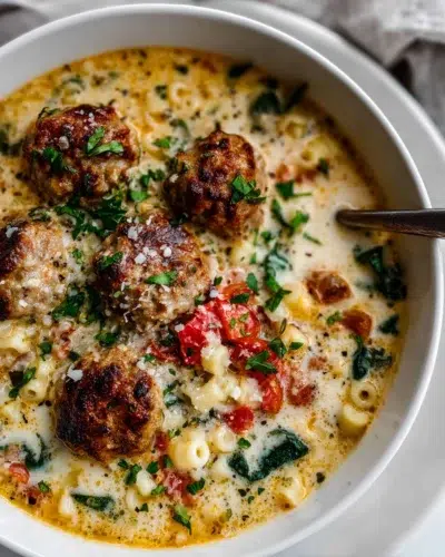 creamy italian meatball soup recipe card