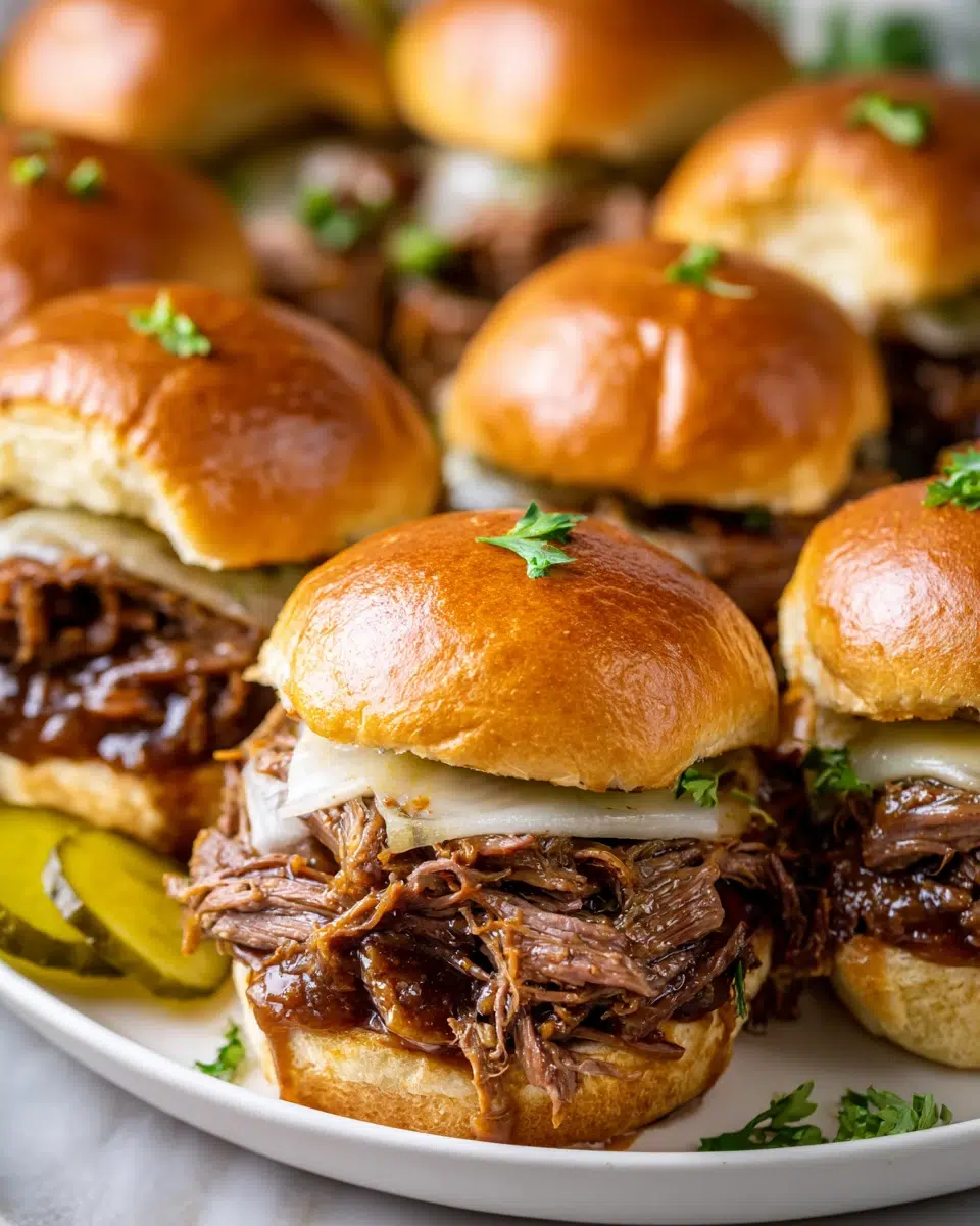 Crockpot Shredded Beef Sliders (Easy Slow Cooker)