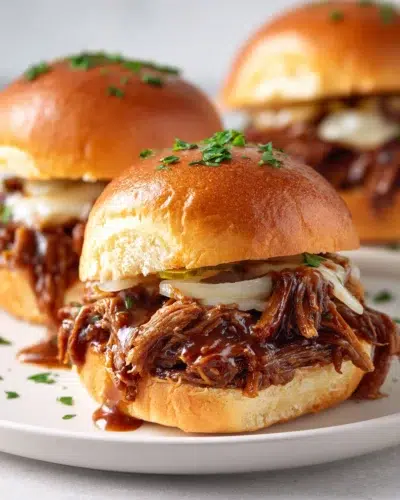 crockpot shredded beef sliders recipe card