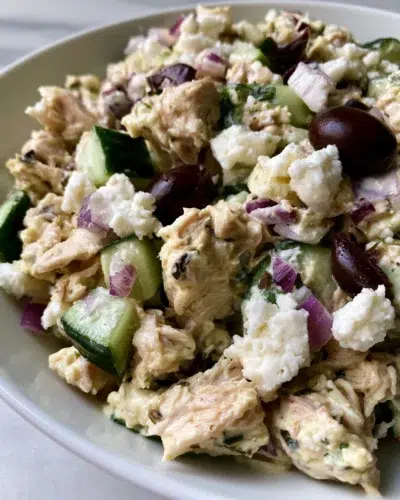 keto mediterranean chicken salad recipe card