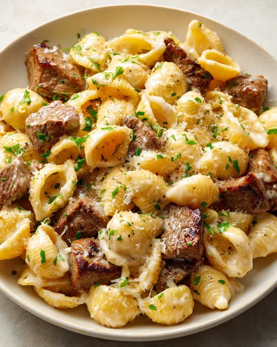 steak bites and shell pasta in garlic butter alfredo sauce ingredients 1