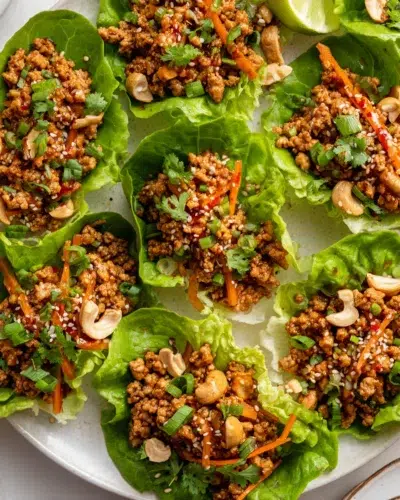 thai chicken lettuce wraps recipe card
