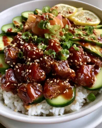 tuna poke bowl recipe card