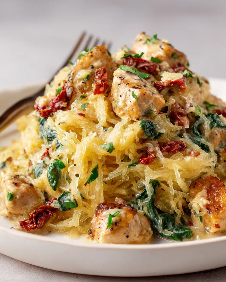 Tuscan Chicken and Spaghetti Squash (Creamy Skillet)