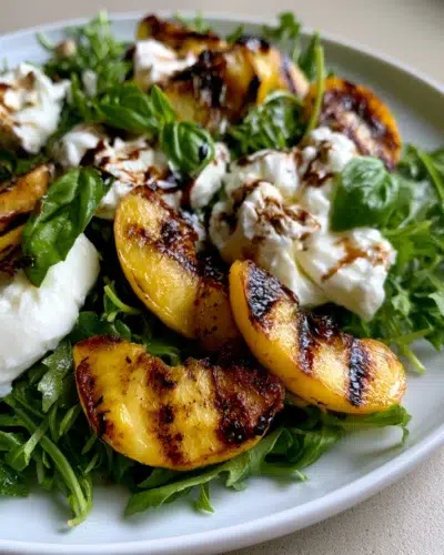 burrata salad with grilled peaches recipe card