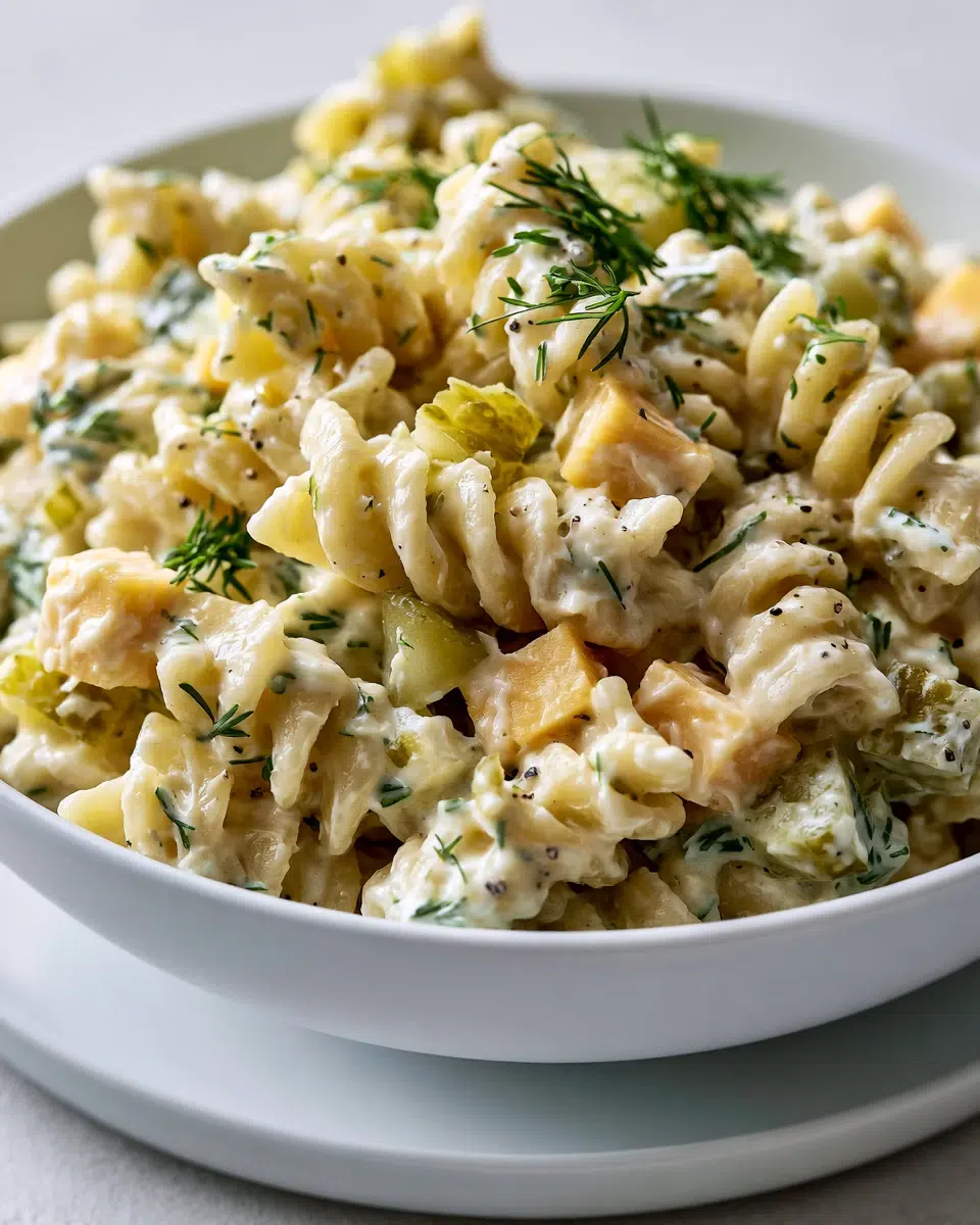 Dill Pickle Pasta Salad with Creamy Mayo Dressing