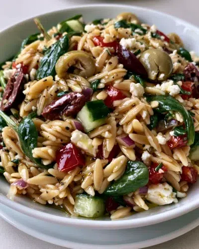 greek orzo pasta salad recipe card