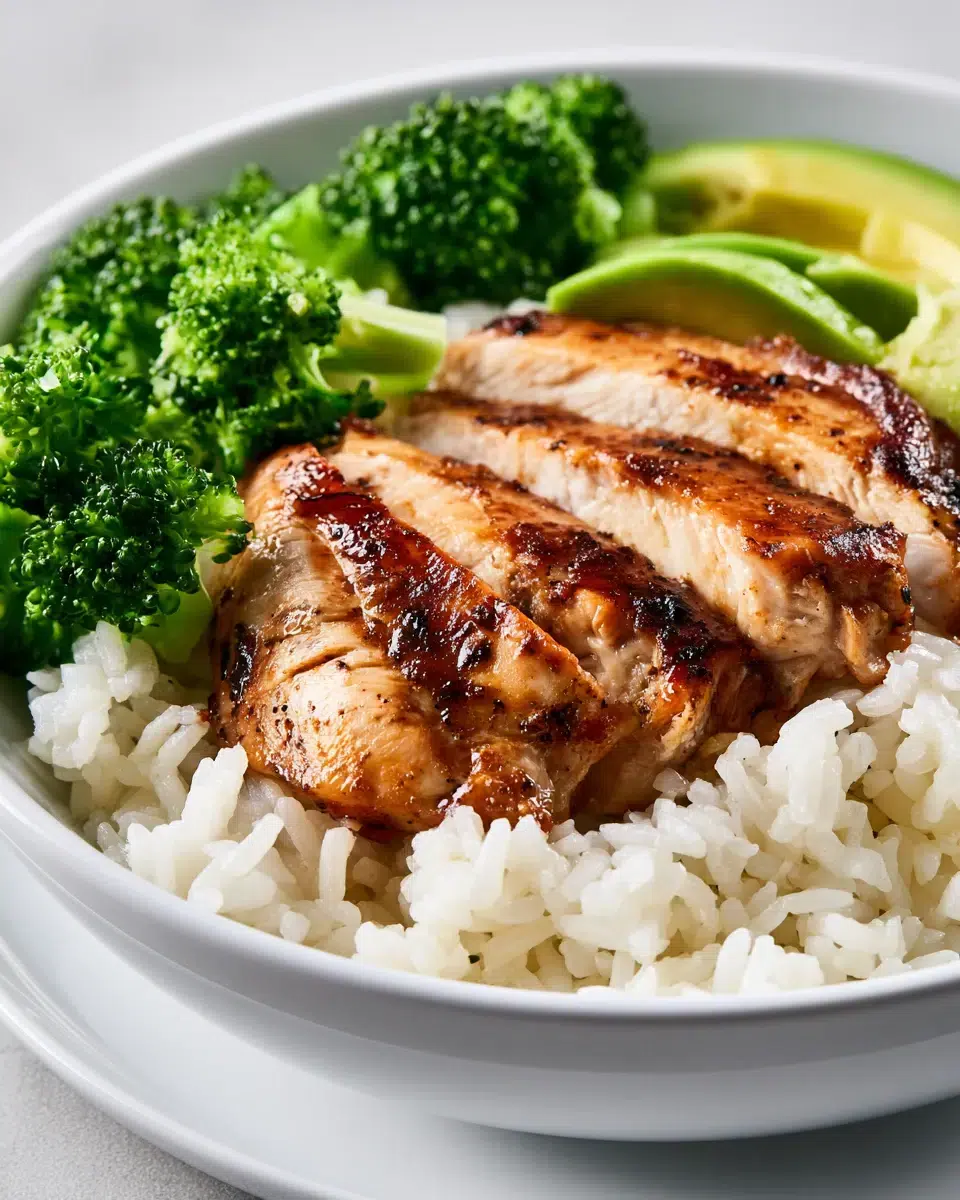 high protein chicken rice bowl with avocado broccoli pinterest